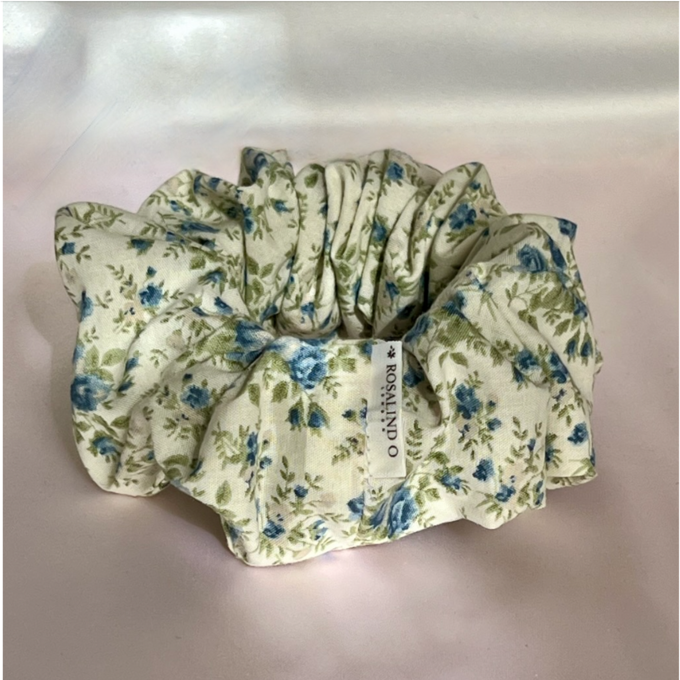 Bluegreen floral cotton scrunchie