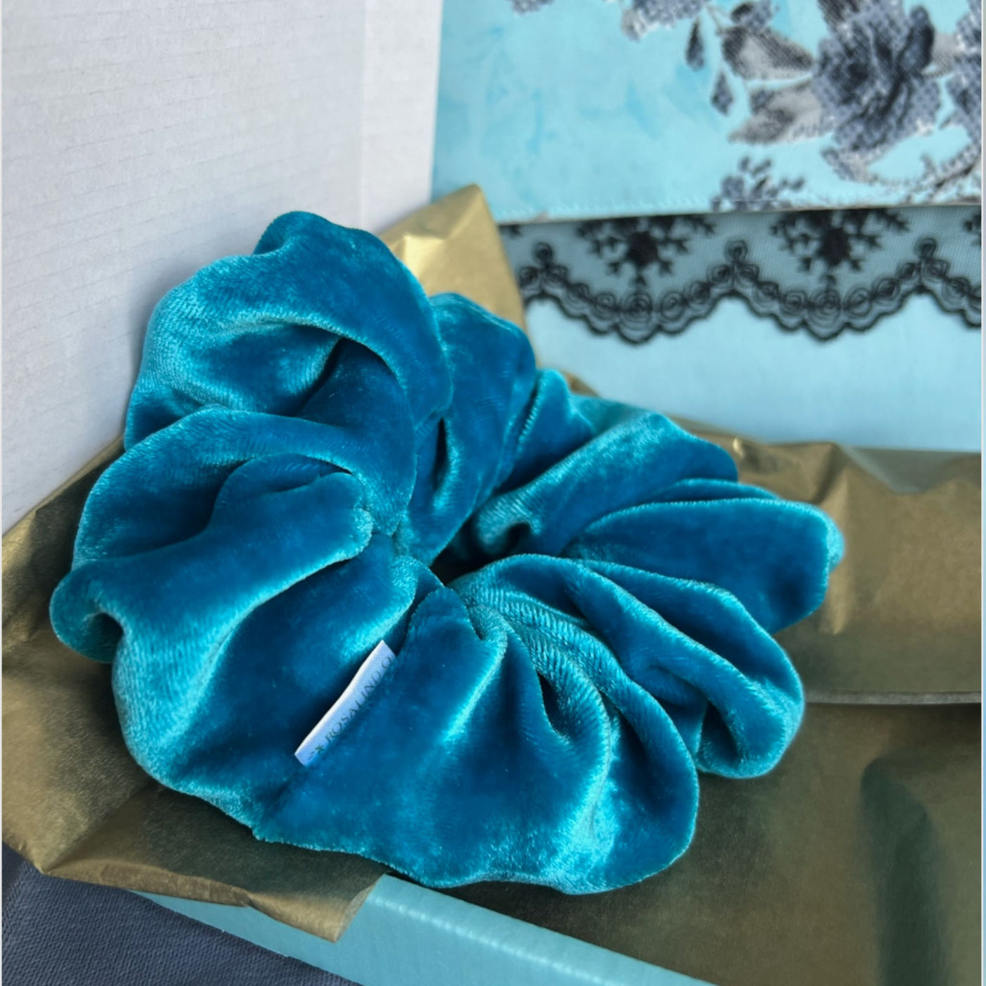 An Electric Blue Silk Velvet Scrunchie